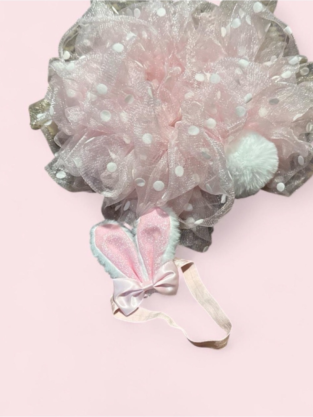 Pink Bunny Ear Headband and tutu with bunny tail attached